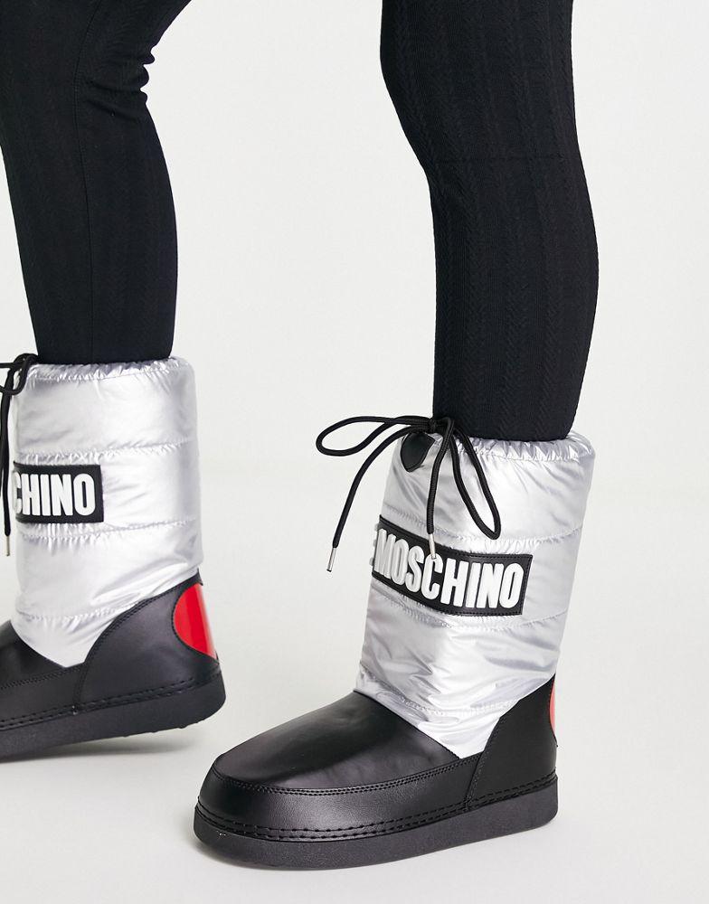 Love Moschino logo snow boots in black and silver商品第4张图片规格展示
