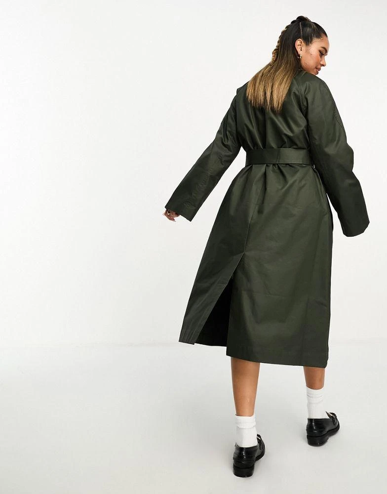 商品ASOS|ASOS DESIGN wax trench with cord collar in olive,价格¥332,第3张图片详细描述