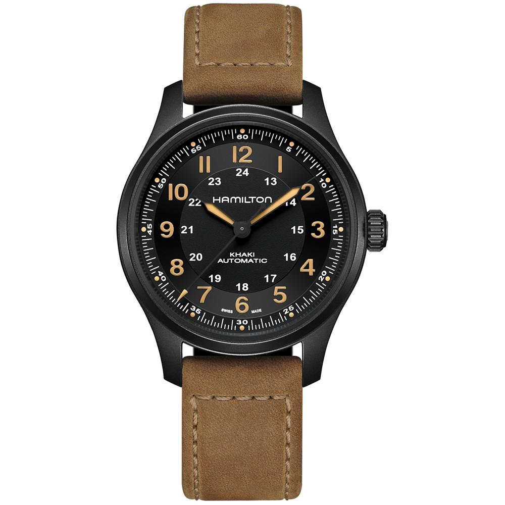Men's Swiss Automatic Khaki Field Brown Leather Strap Watch 42mm商品第1张图片规格展示