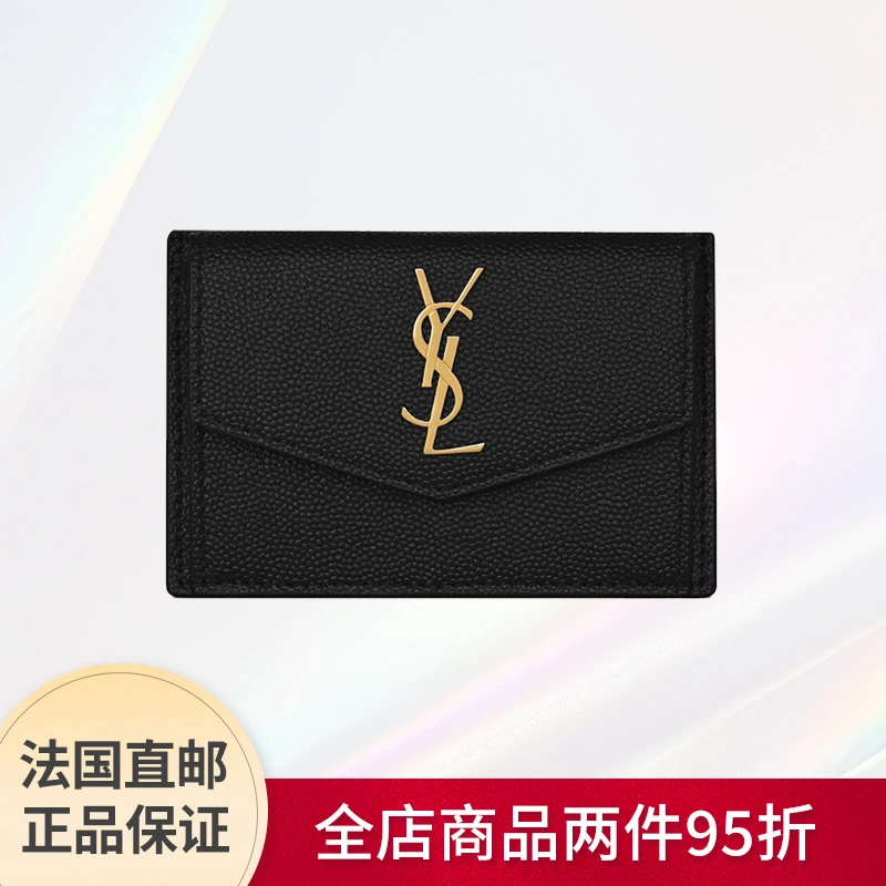 商品Yves Saint Laurent|SAINT LAURENT PARIS/圣罗兰 YSL 22新款UPTOWN系列 女士黑色粒面压纹皮革徽标金扣翻盖开合钱包卡包5823051GF0J1000,价格¥2494,第1张图片