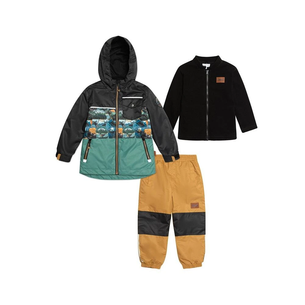 商品Deux par Deux|Boy Color blocked Printed 3 In 1 Spring Rain Set Black Forest, Green & Golden Beige - Toddler|Child,价格¥462,第1张图片