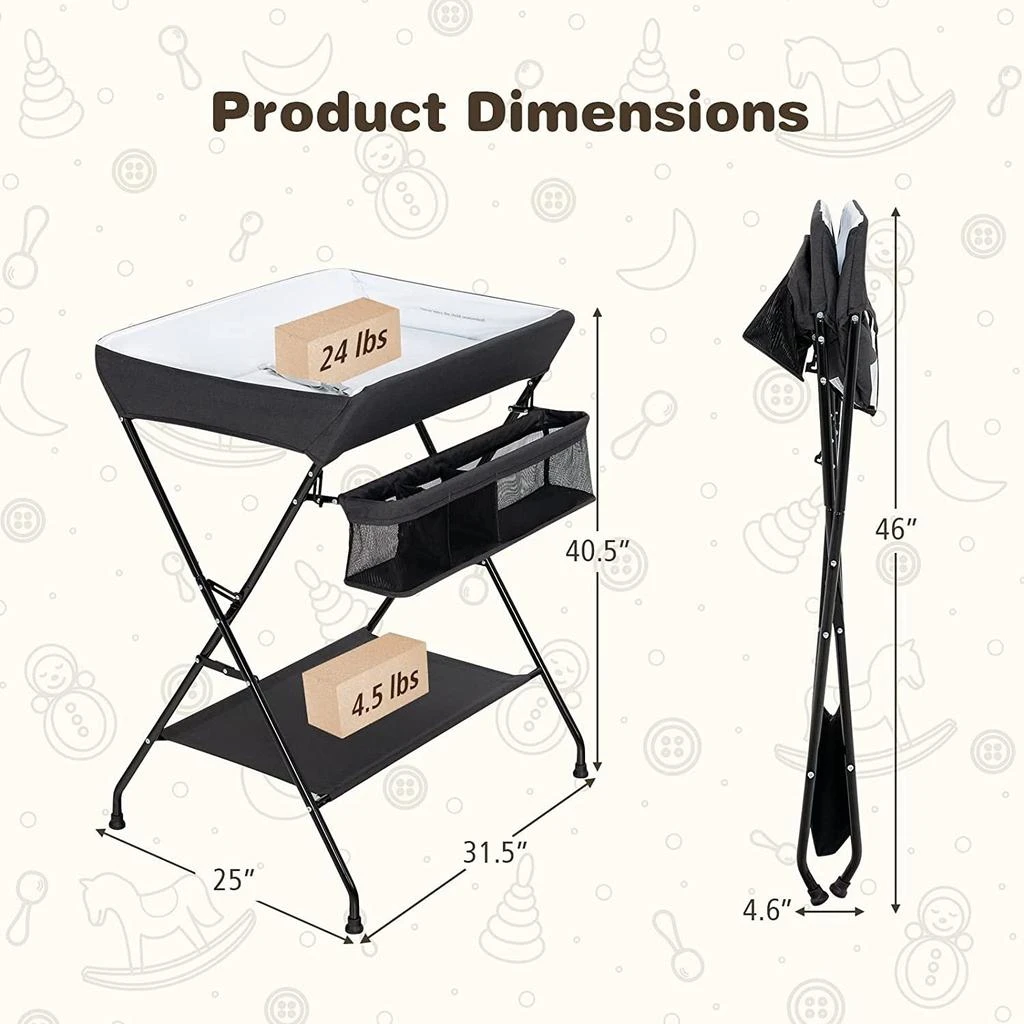 商品QuikFurn|Black Folding  Wide Nursery Diaper Baby  Changing Table,价格¥1611,第3张图片详细描述