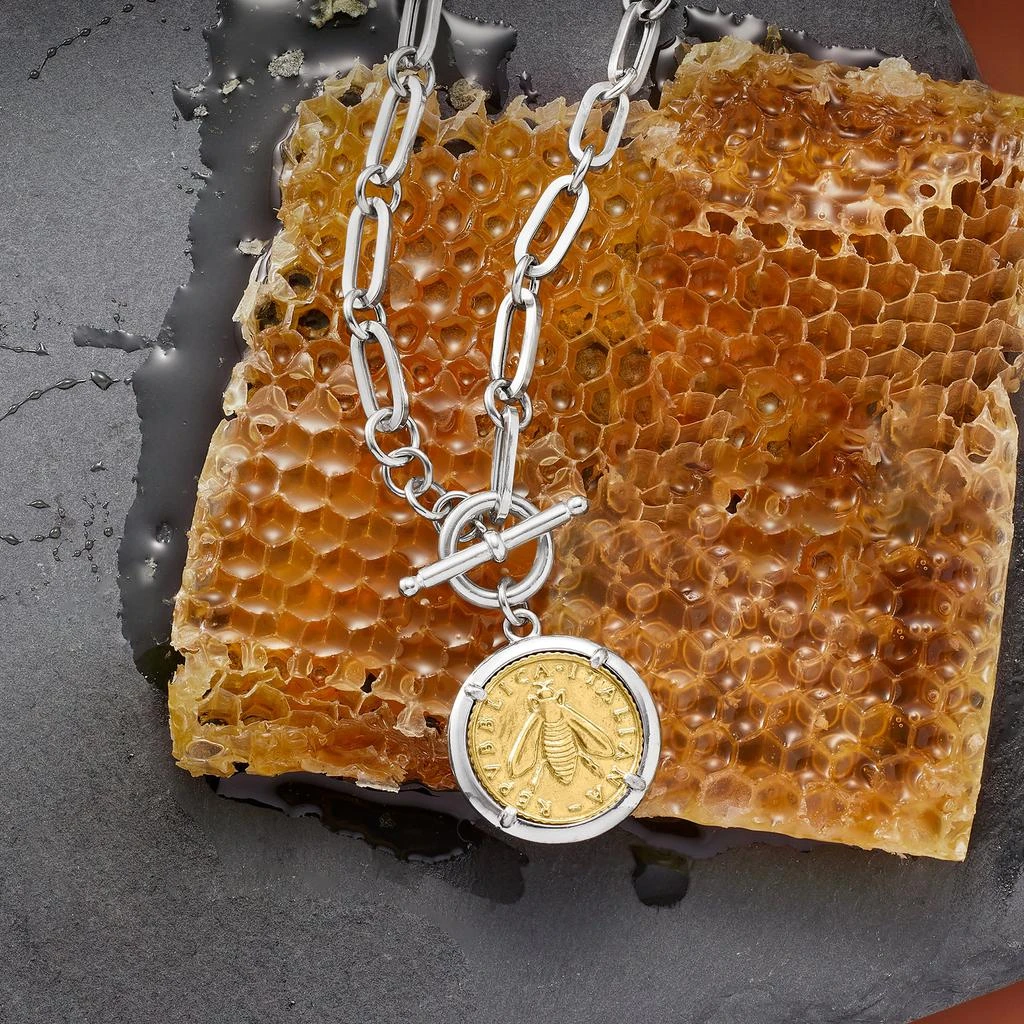 商品Ross-Simons|Ross-Simons Italian Replica Bee Lira Coin Necklace in Sterling Silver and 18kt Gold Over Sterling,价格¥1260,第4张图片详细描述
