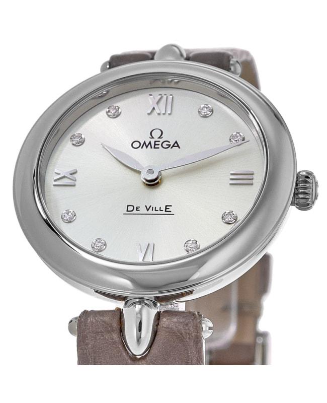 Omega De Ville Prestige Quartz 27.4mm Dewdrop Silver Diamond Dial Leather Strap Women's Watch 424.13.27.60.52.001商品第2张图片规格展示