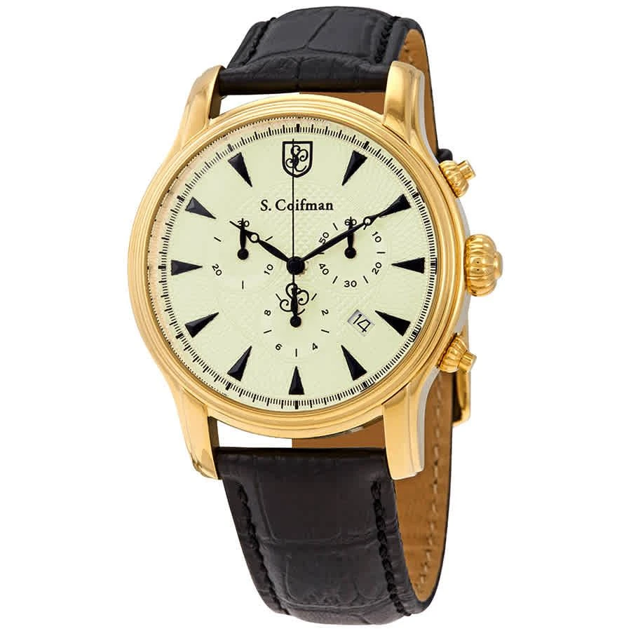 商品S Coifman|Chronograph Champagne Dial Black Leather Men's Watch SC0222,价格¥667,第1张图片