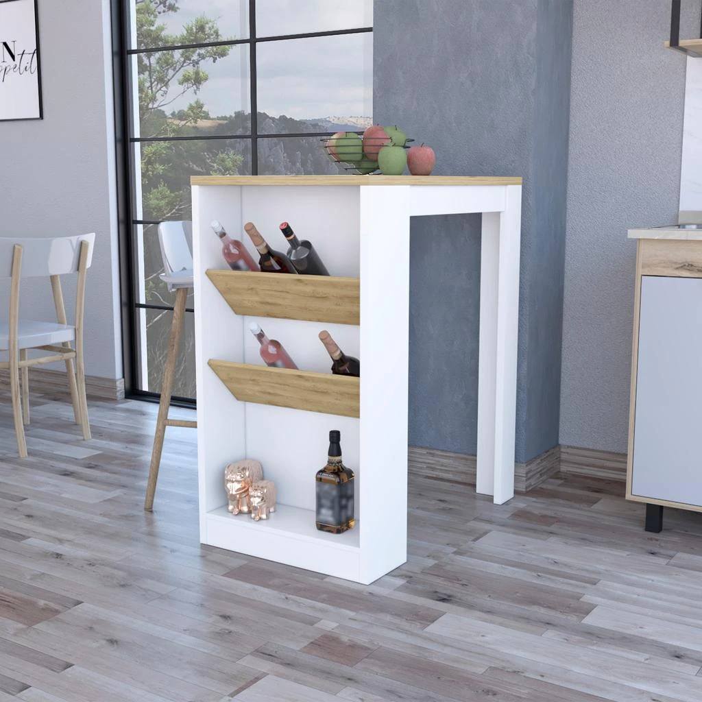 商品Streamdale Furniture|Streamdale Desoto Wine Storage Pedestal Kitchen Island White And Macadamia,价格¥2482,第1张图片