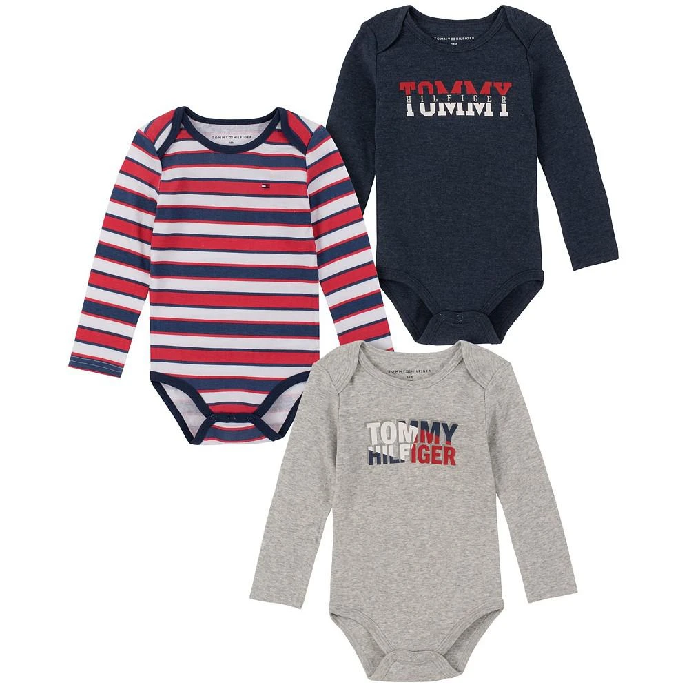 商品Tommy Hilfiger|Baby Boys Signature Long Sleeve Bodysuits, Pack of 3,价格¥67,第1张图片