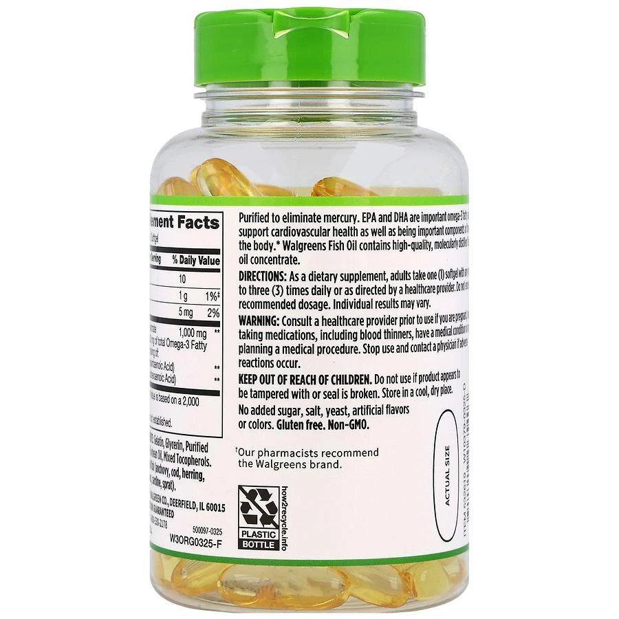 商品Walgreens|Fish Oil 1000 mg with 300 mg Omega-3 Softgels,价格¥96,第3张图片详细描述