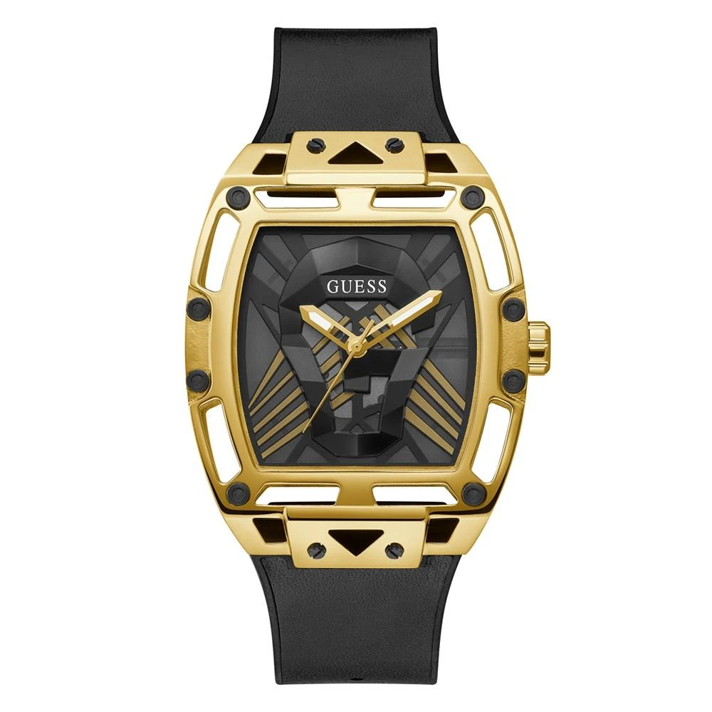 商品GUESS|Men's Gold-tone Black Genuine Leather and Silicone Strap Watch 44mm,价格¥926,第1张图片