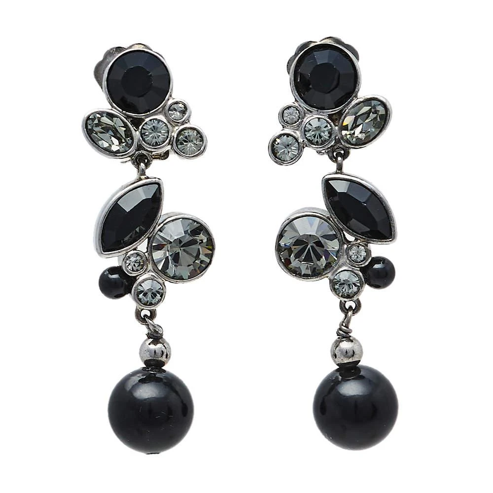 商品[二手商品] Dior|Dior Silver Tone Noir Crystal Drop Clip On Earrings,价格¥1421,第1张图片