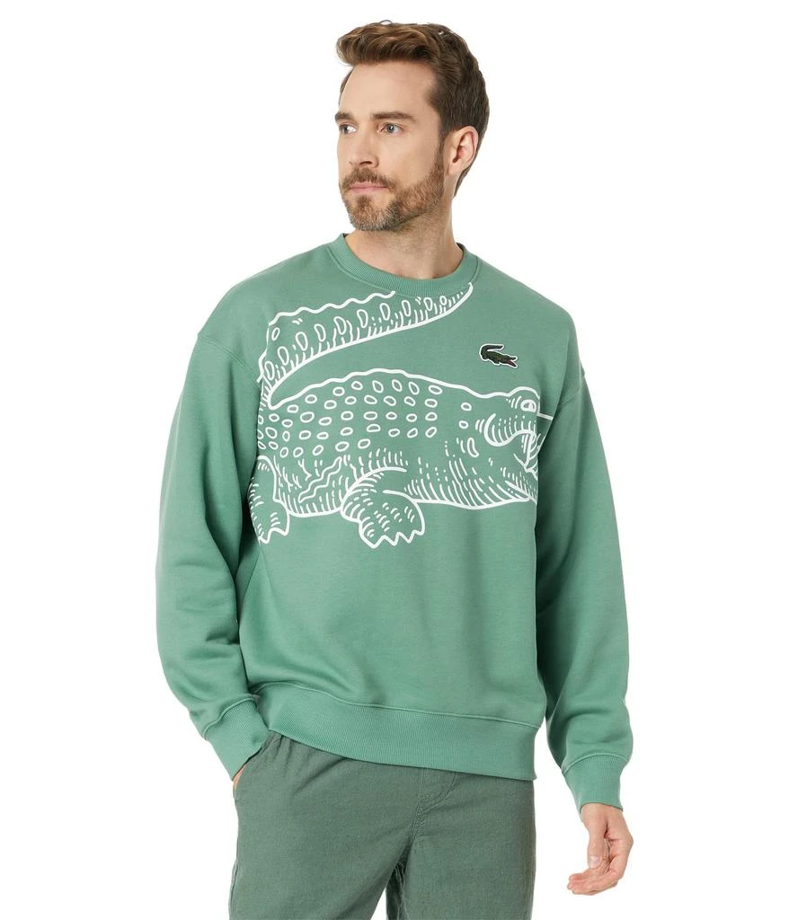 商品Lacoste|Long Sleeve Loose Fit Croc Crew Neck Sweater,价格¥906,第1张图片