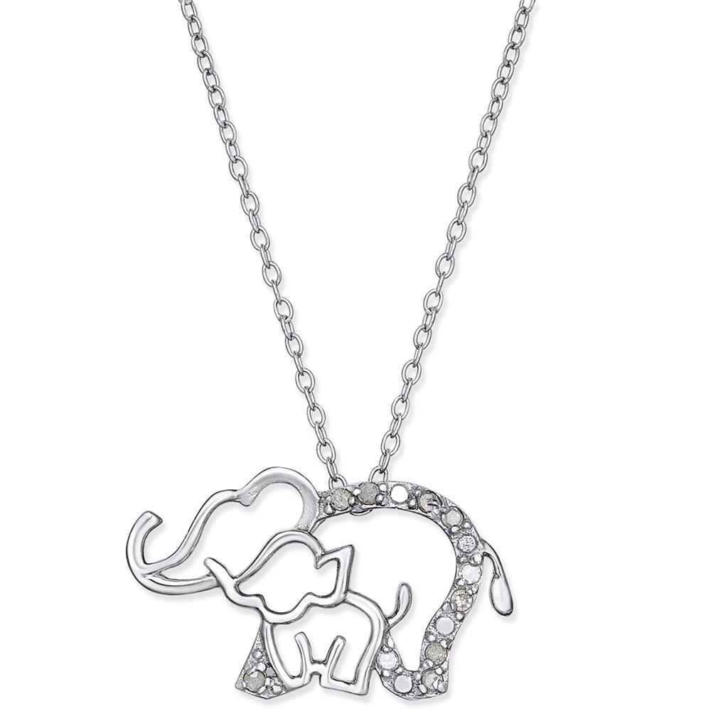 Diamond Elephant and Baby Pendant Necklace (1/10 ct. t.w.) in Sterling Silver商品第1张图片规格展示