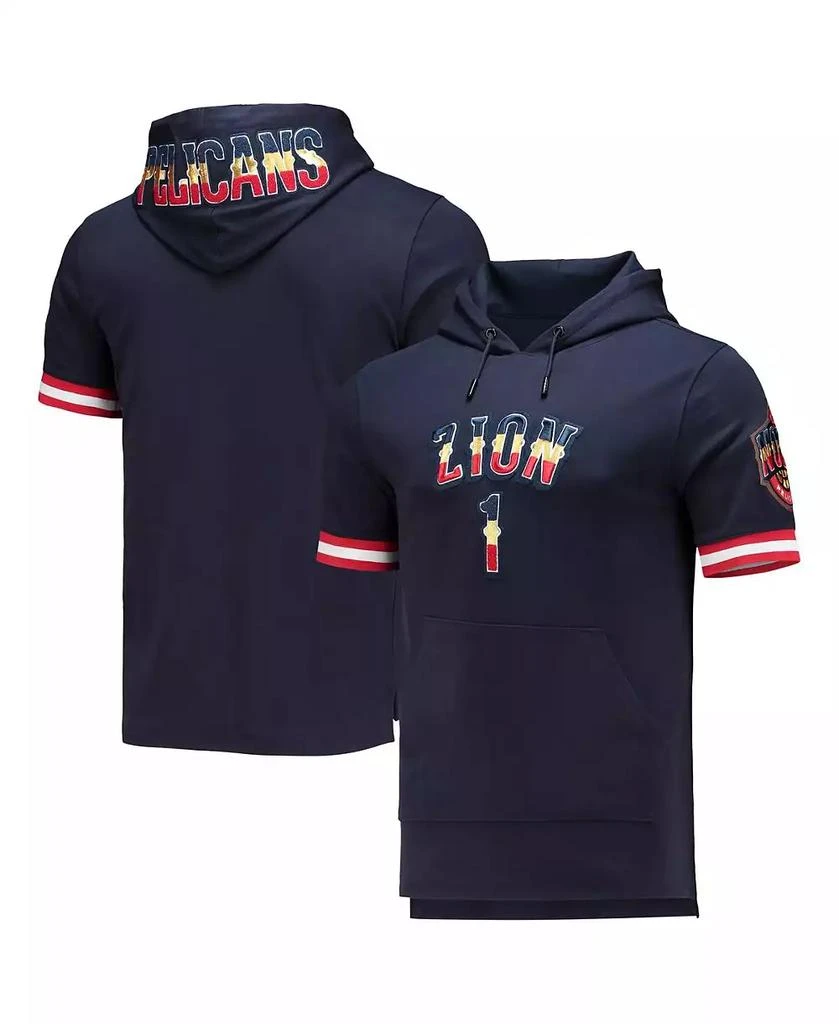 商品Pro Standard|Men's Zion Williamson Navy New Orleans Pelicans Name and Number Short Sleeve Pullover Hoodie,价格¥741,第1张图片