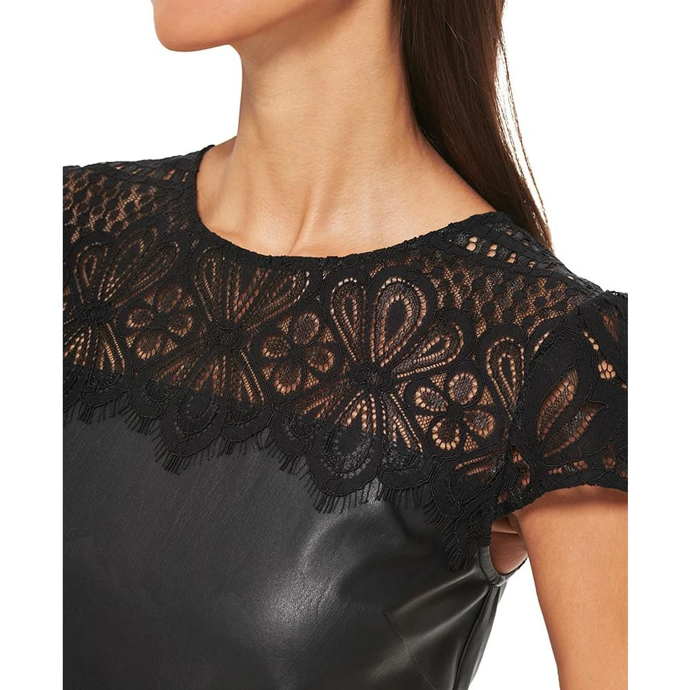 商品Kensie|Women's Lace-Trim Faux-Leather Shift Dress,价格¥381,第4张图片详细描述