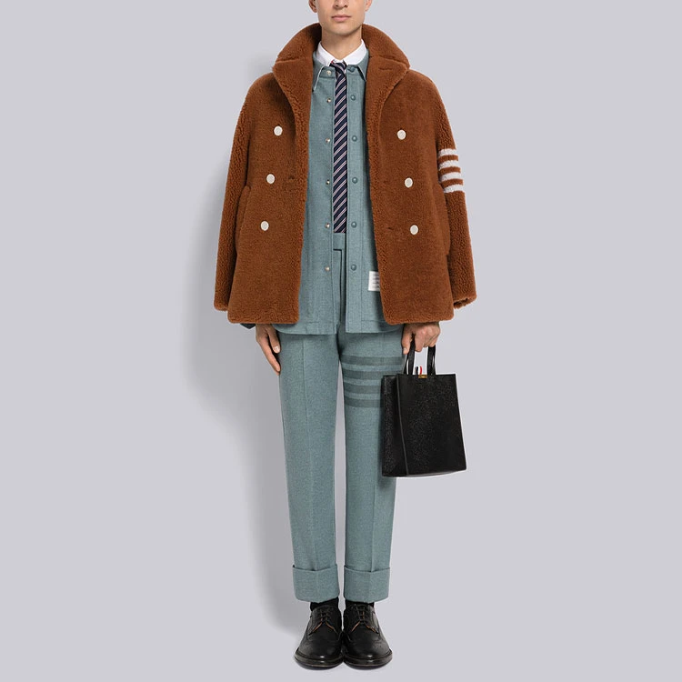 商品[国内直发] Thom Browne|FW22 Logo条纹胸贴袋单排扣长袖夹克 男款 深蓝色 开学季,价格¥6482,第5张图片详细描述