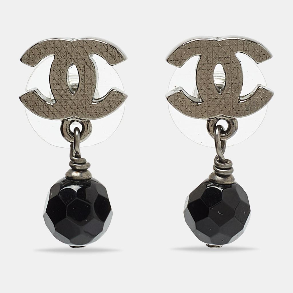 Chanel CC Beads Gunmetal Tone Earrings商品第1张图片规格展示
