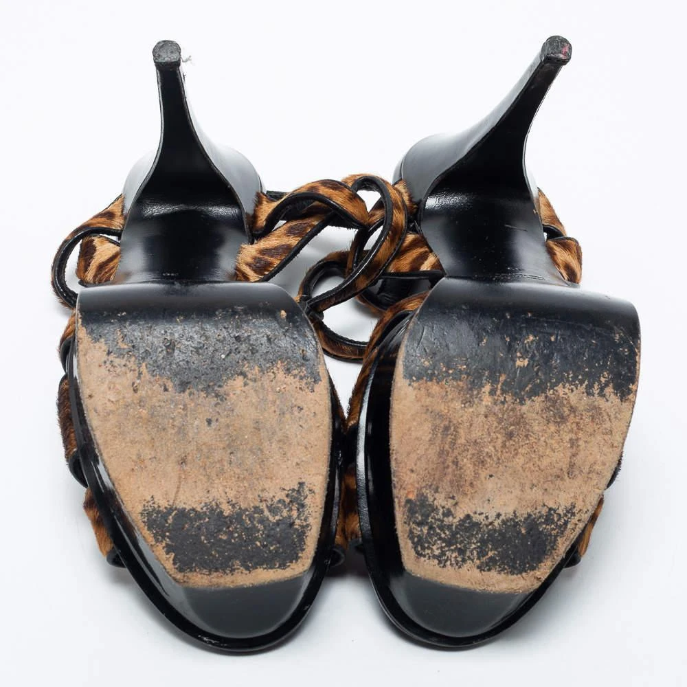 Saint Laurent Brown/Black Calf Hair Tribute Ankle Strap Sandals Size 39 商品