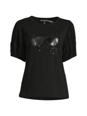 商品Karl Lagerfeld Paris|Embellished Sunglasses T Shirt,价格¥279,第3张图片详细描述