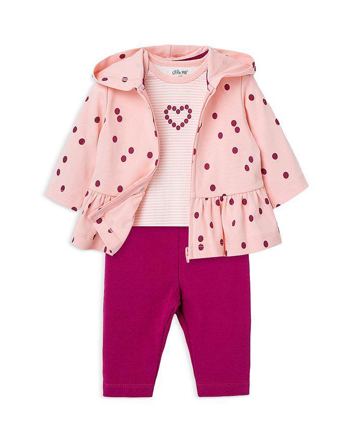 商品Little Me|Girls' Dot Print Hoodie, Striped Bodysuit & Solid Pants Set - Baby,价格¥281,第5张图片详细描述