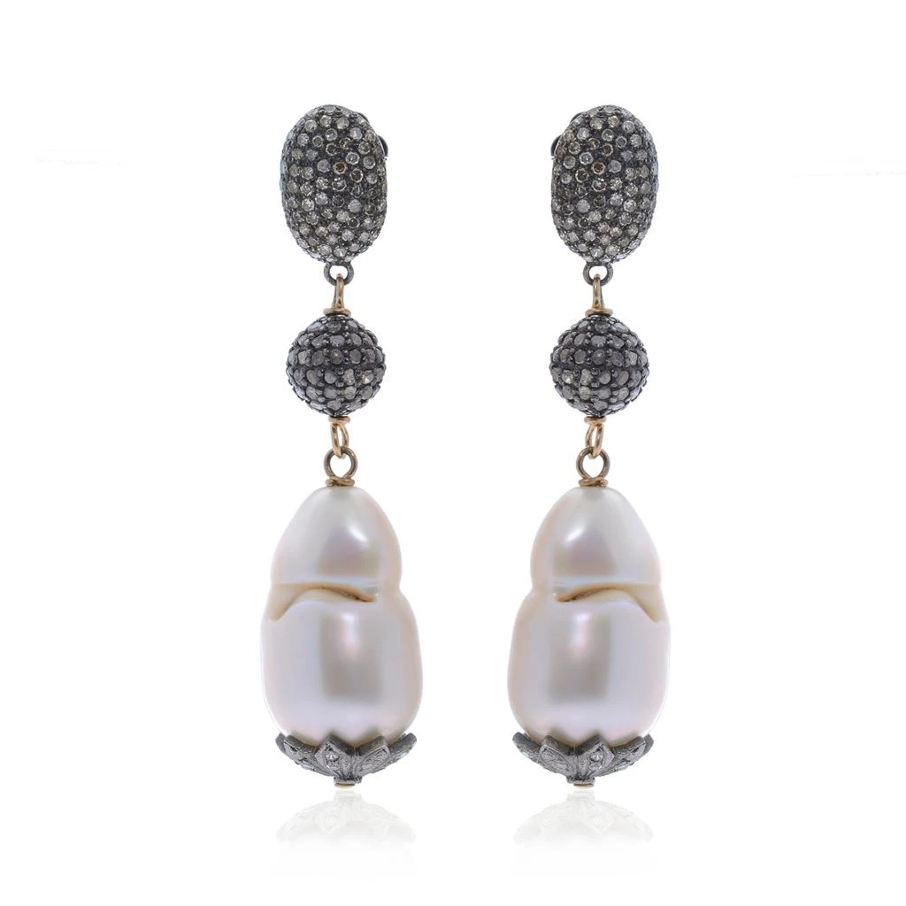 商品Zydo|Zydo Sterling Silver, Grey Diamond 9.80ct. tw. and Pearl 12mm Drop Earrings,价格¥20927,第3张图片详细描述