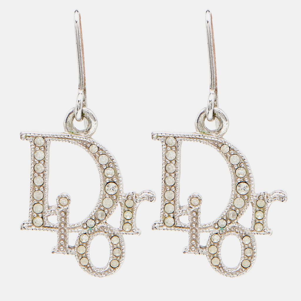 Dior Silver Tone Crystal Logo Earrings & Pendant Necklace商品第2张图片规格展示