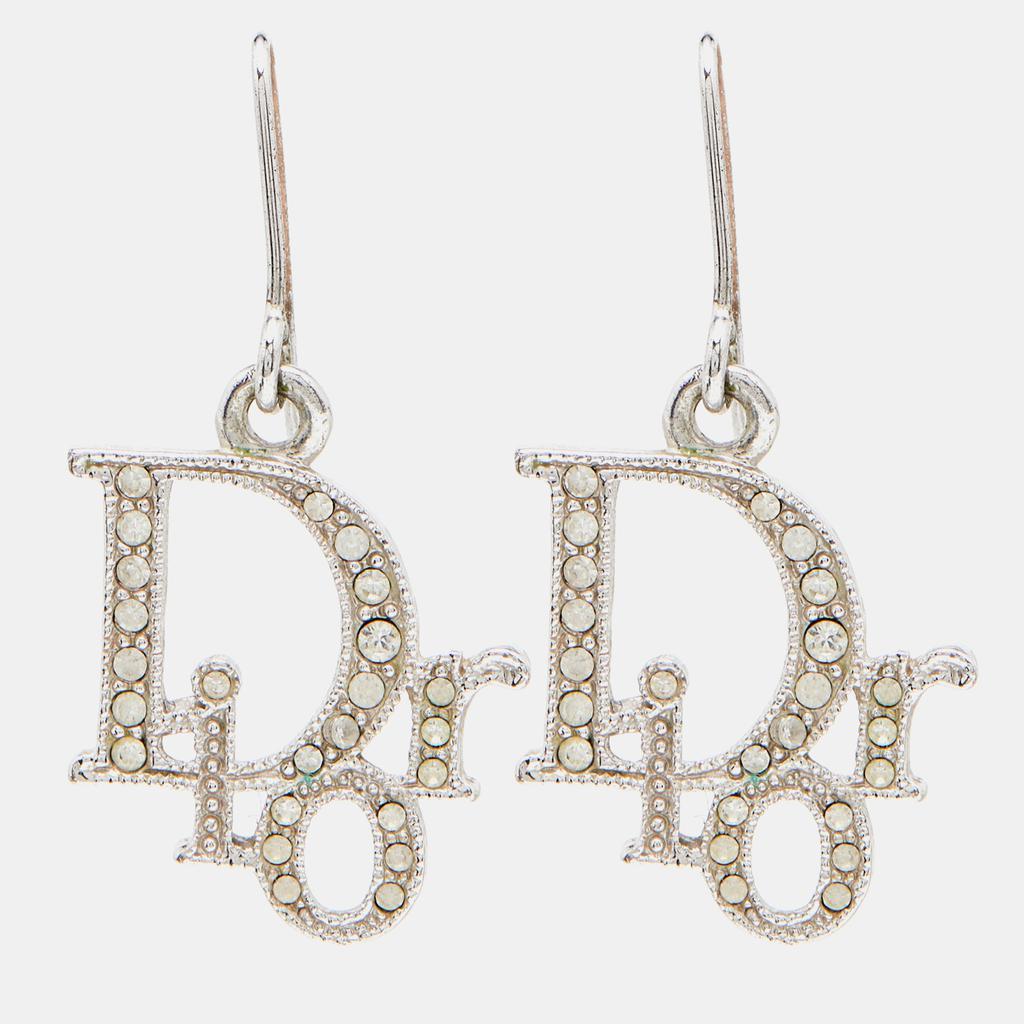 商品[二手商品] Dior|Dior Silver Tone Crystal Logo Earrings & Pendant Necklace,价格¥3277,第4张图片详细描述