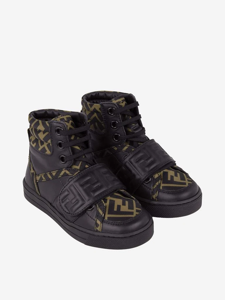 商品Fendi|Fendi Fendi Kids Black & Brown Leather High Top Logo Trainers,价格¥2021,第2张图片详细描述