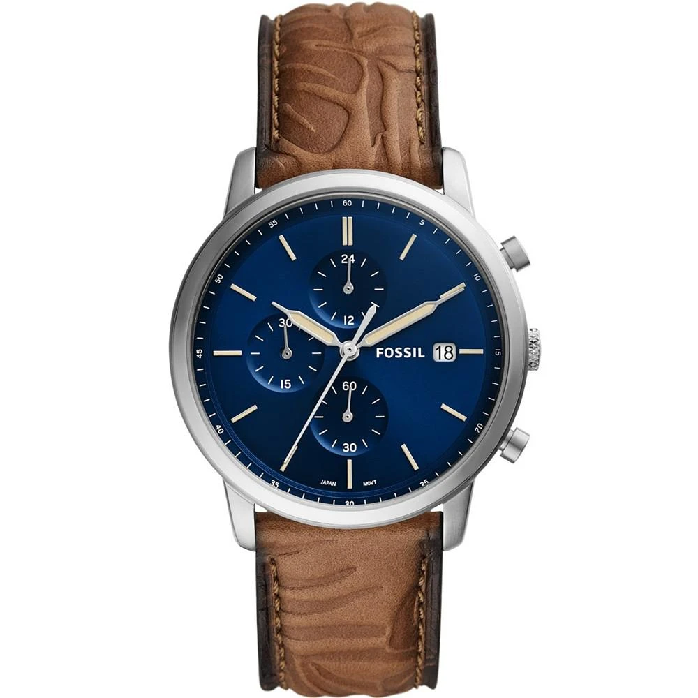 商品Fossil|Men's Neutra Minimalist Chronograph, Embossed Brown Leather Strap Watch,价格¥897,第1张图片