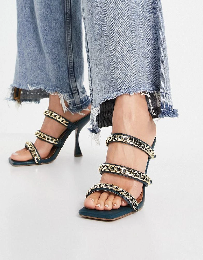 商品ASOS|ASOS DESIGN Nally chain detail heeled mules In teal,价格¥124,第4张图片详细描述