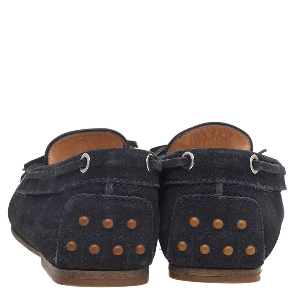商品[二手商品] Tod's|Tod's Navy Blue Leather Bow Slip On Loafers Size 36.5,价格¥813,第5��张图片详细描述