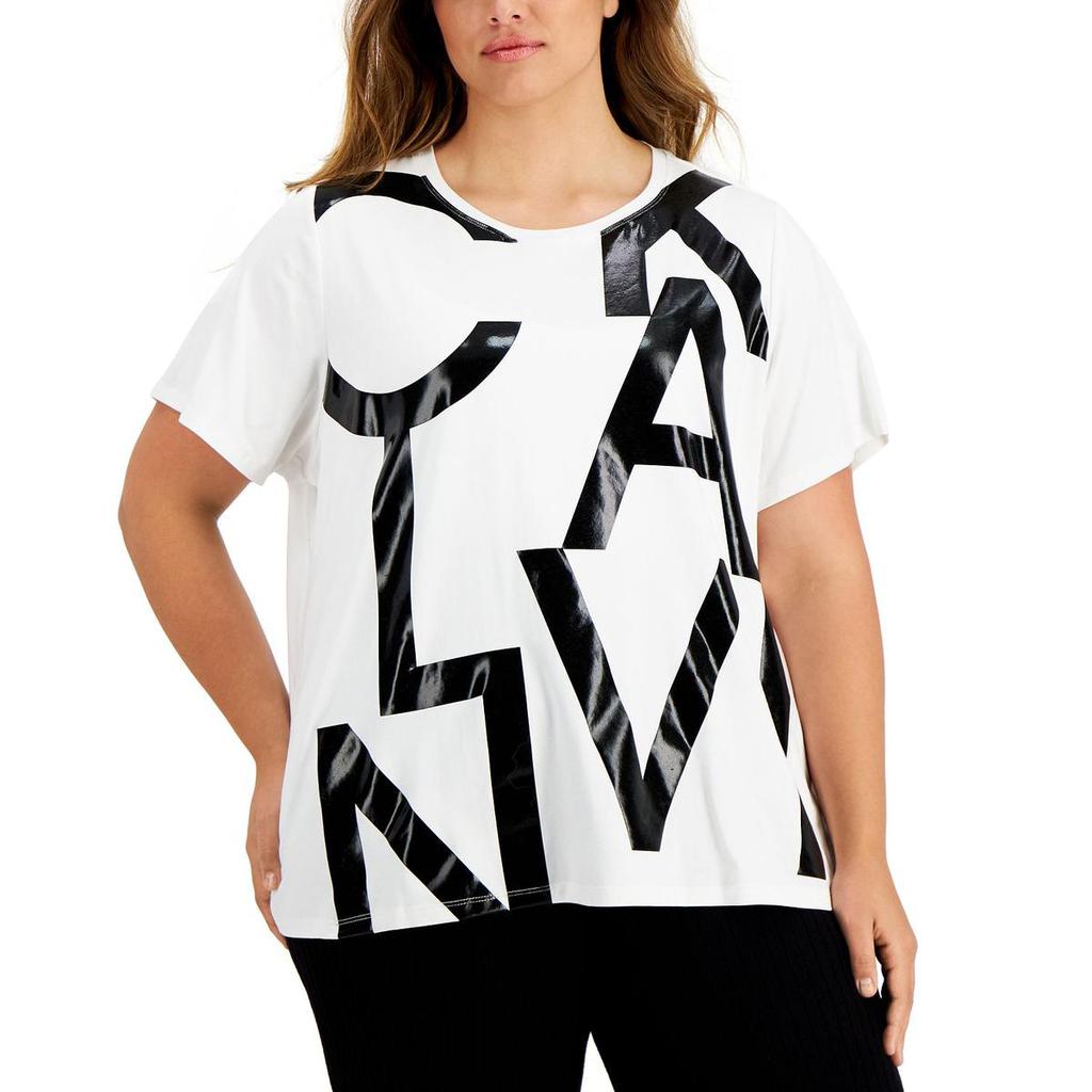 Calvin Klein Womens Plus     Cotton Blend Short Sleeve Graphic T-Shirt商品第2张图片规格展示