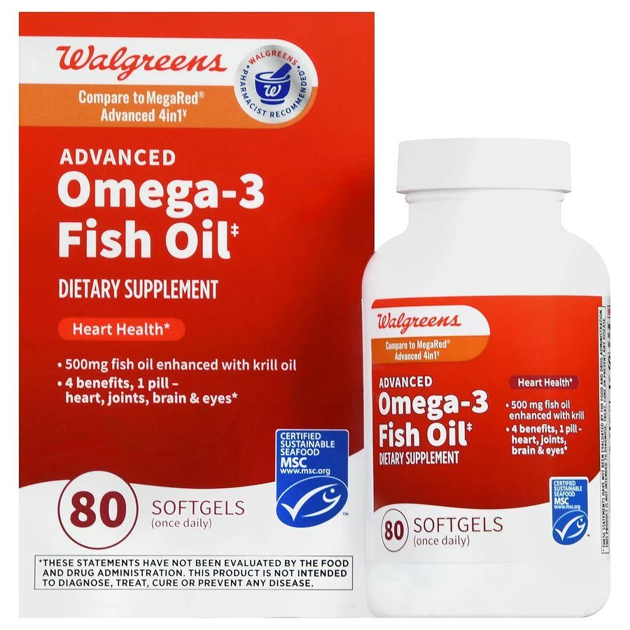 商品Walgreens|Advanced Omega-3 Fish Oil 500 mg Softgels (80 days),价格¥295,第1张图片