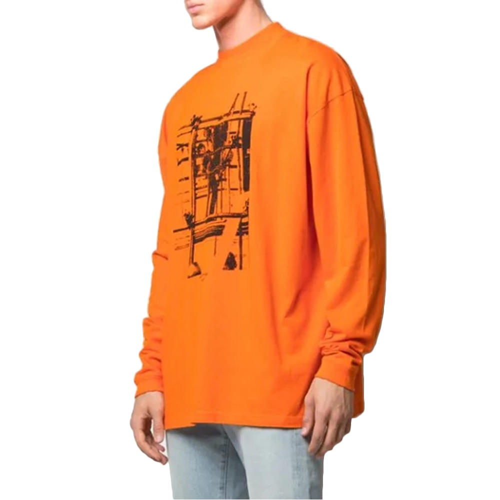 OFF WHITE 男士橙色印花棉质长袖T恤 OMAB032F19185007-1910商品第3张图片规格展示