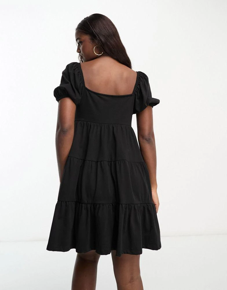 商品ASOS|ASOS DESIGN cap sleeve mini dress with crochet bodice and tiered skirt in black,价格¥228,第2张图片详细描述