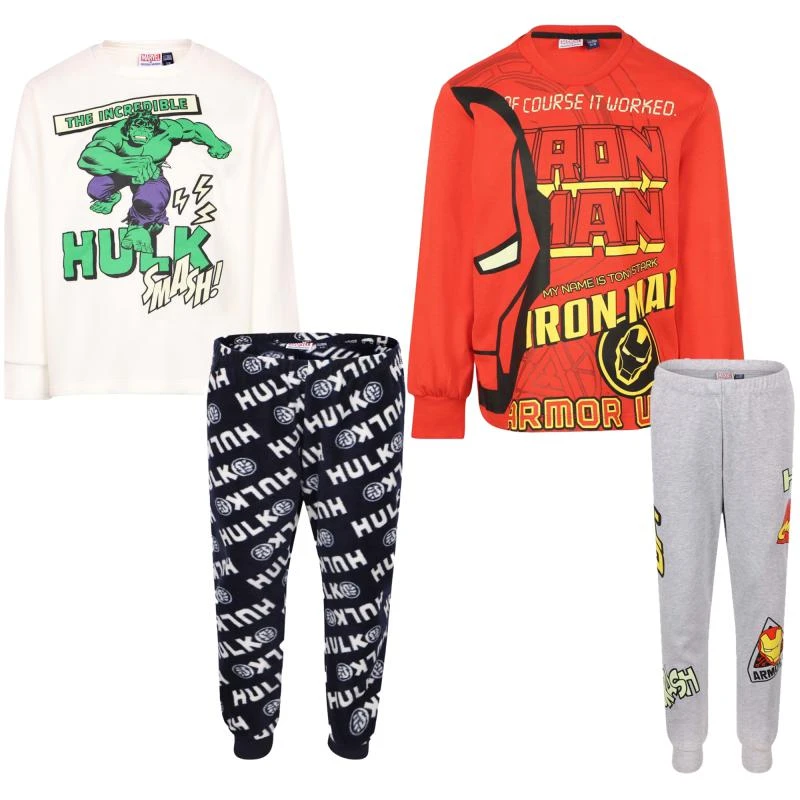 商品Original Marines|Iron man and hulk print long pajama set in red grey white and black,价格¥1017,第1张图片