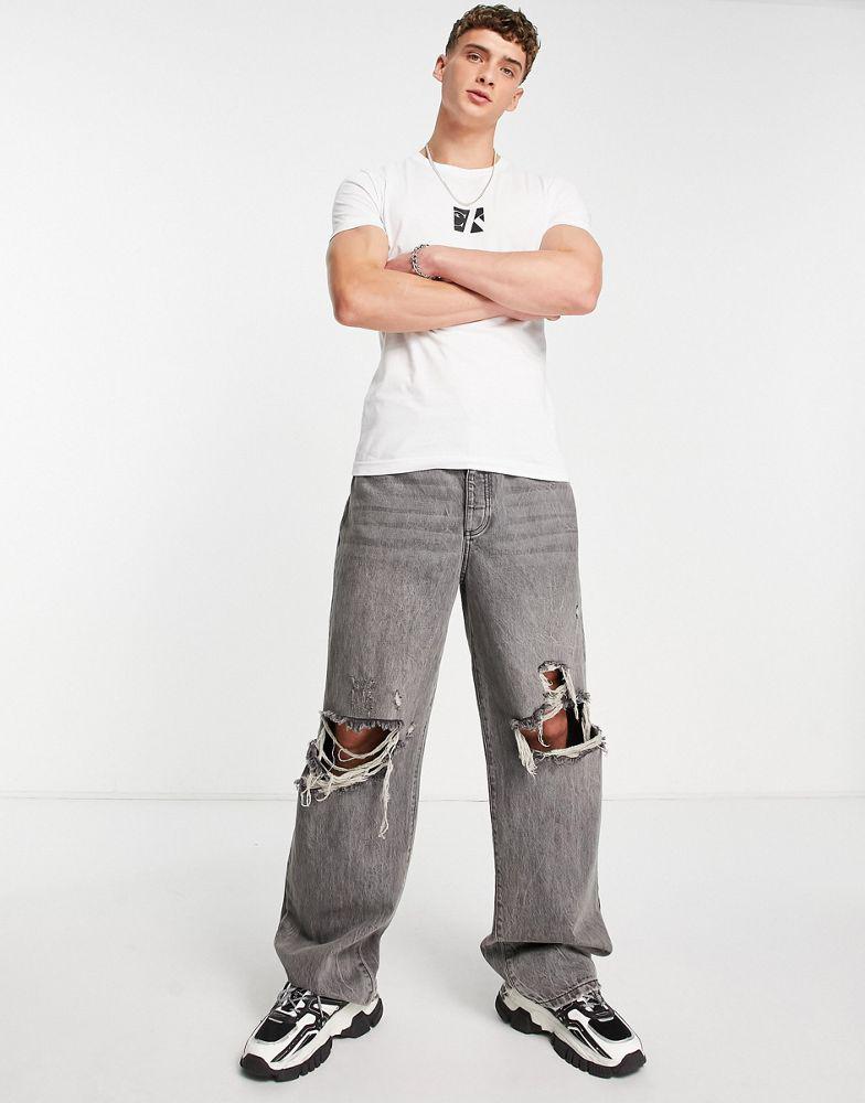 Calvin Klein Jeans cotton blend small center box t-shirt in white - WHITE商品第3张图片规格展示