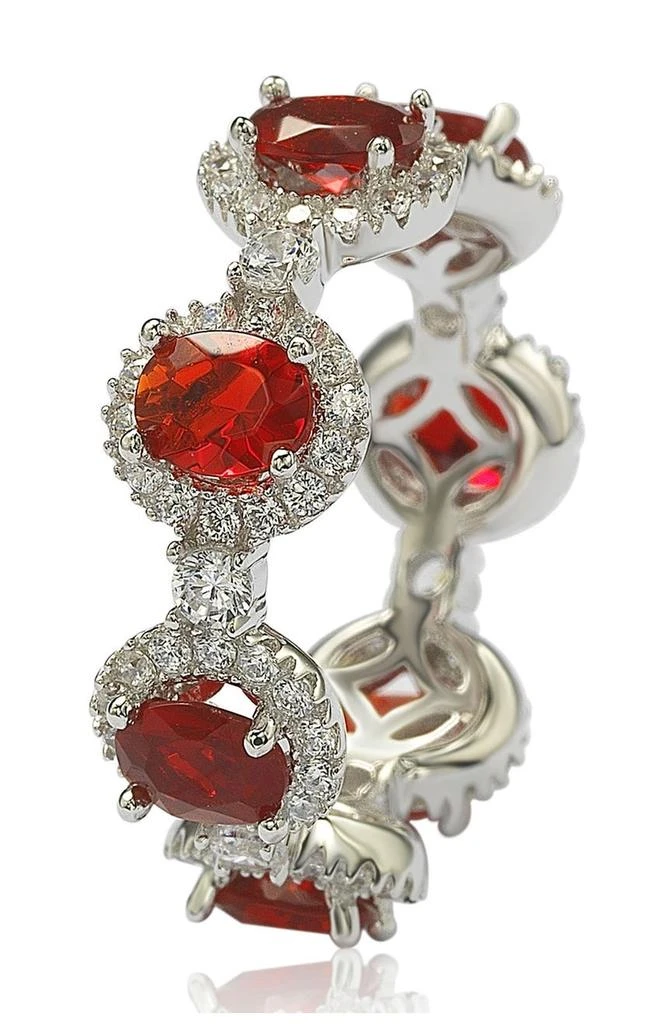 商品Suzy Levian|Sterling Silver Prong Set Red CZ & Pave Halo Station Eternity Band Ring,价格¥747,第1张图片