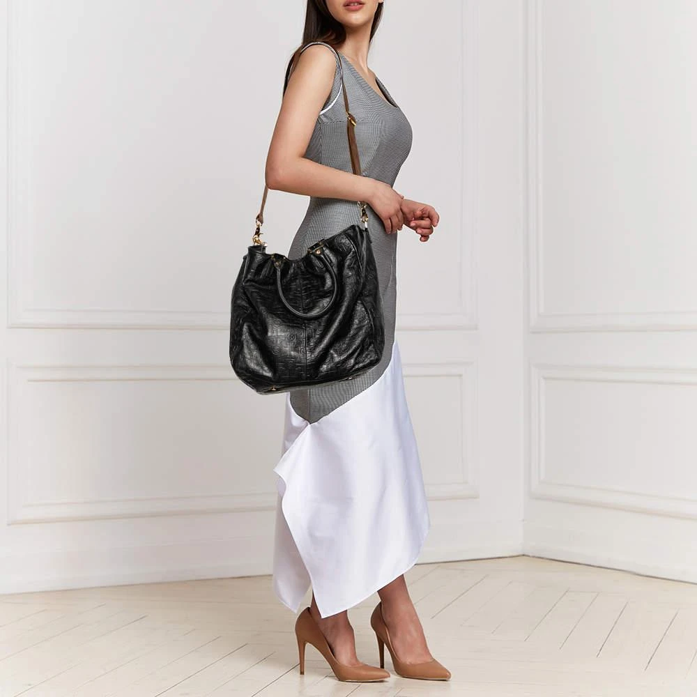 商品[二手商品] Tory Burch|Tory Burch Black Logo Embossed Leather Dafina Tote,价格¥1182,第2张图片详细描述