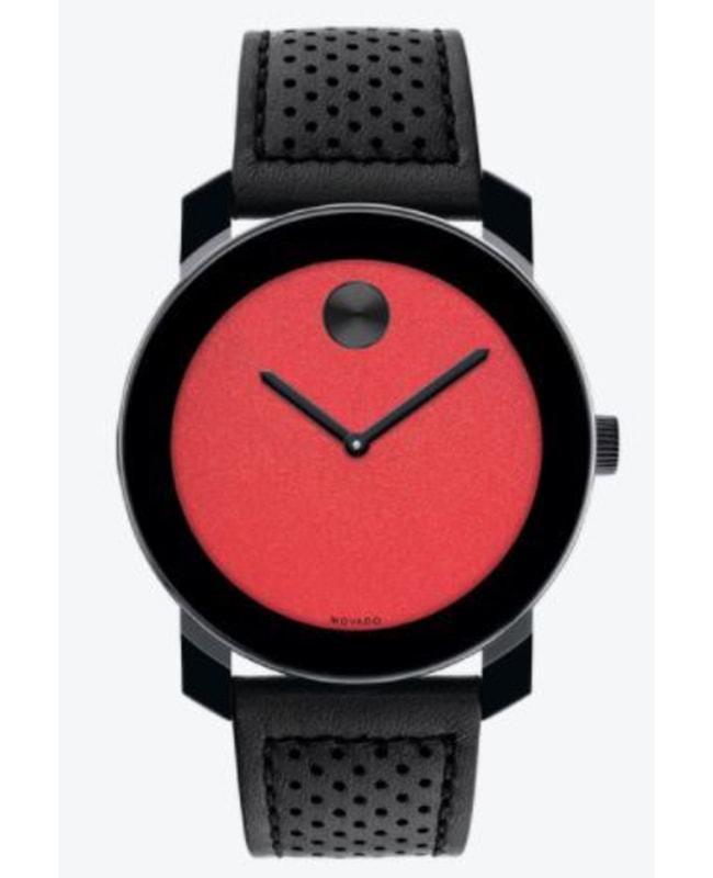 商品Movado|Movado Bold TR90 Red Dial Leather Strap Men's Watch 3600762,价格¥3059,第1张图片