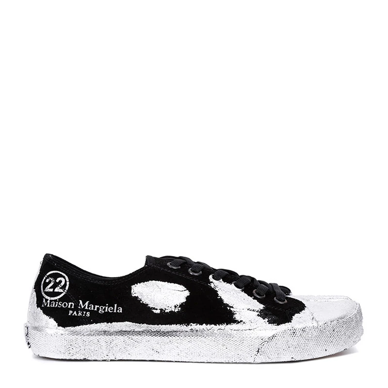商品MAISON MARGIELA|Maison Margiela Tabi 女士黑色银泼墨分趾矮帮板鞋  S58WS0110-P2519-H1130,价格¥2643,第1张图片