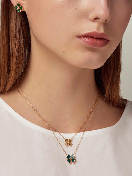 Bonne Chance Silver Enamel Necklace - Green商品第3张图片规格展示
