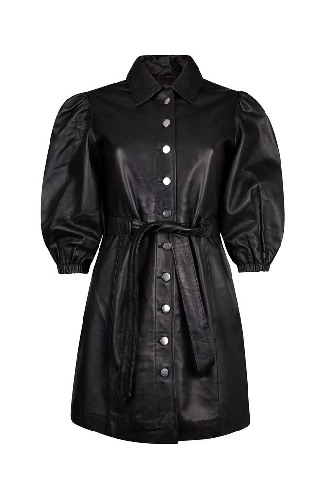 商品Muubaa|Black alba volume sleeve leather dress,价格¥4076,第1张图片