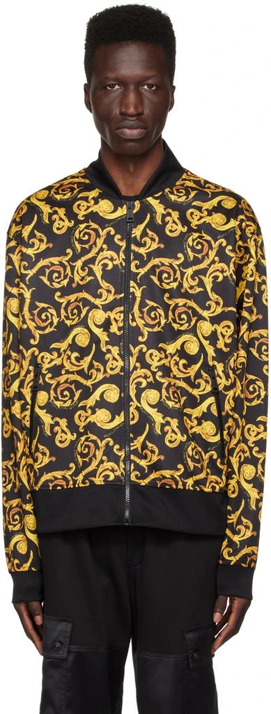 商品Versace|黑色 & 金色 Sketch Baroque 飞行员夹克,价格¥3029,第1张图片