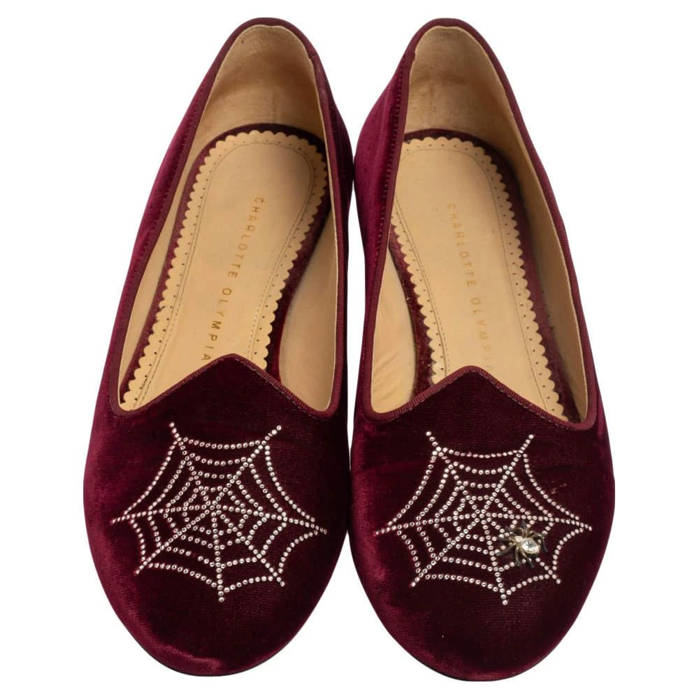 商品[二手商品] Charlotte Olympia|Charlotte Olympia Burgundy Velvet Spider Embellished Smoking Loafers Size 39,价格¥975,第3张图片详细描述