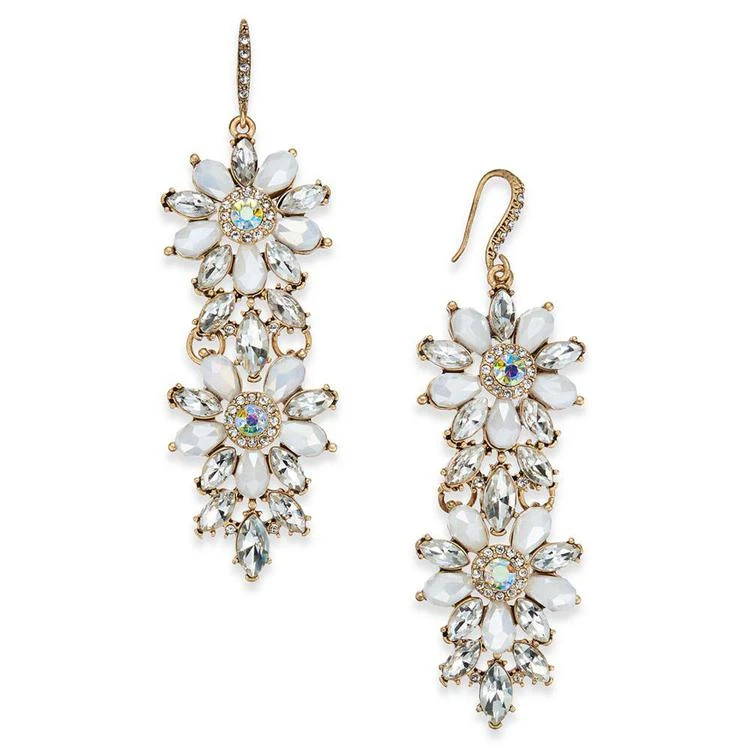 商品INC International|I.N.C. Gold-Tone Crystal & White Stone Flower Double Drop Earrings, Created for Macy's,价格¥65,第1张图片
