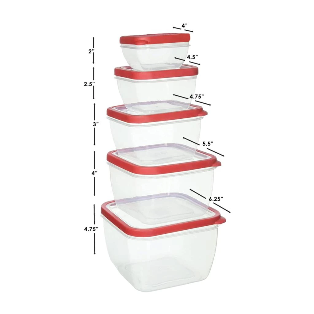 商品Home Basics|Home Basics 5 Piece Spill-Proof Square Plastic Food Storage Container with Ventilated, Snap-On Lids, Red,价格¥131,第5张图片详细描述