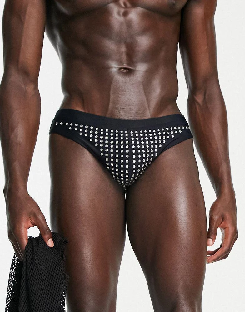 商品ASOS|ASOS DESIGN swim briefs with gem print in black,价格¥120,第3张图片详细描述