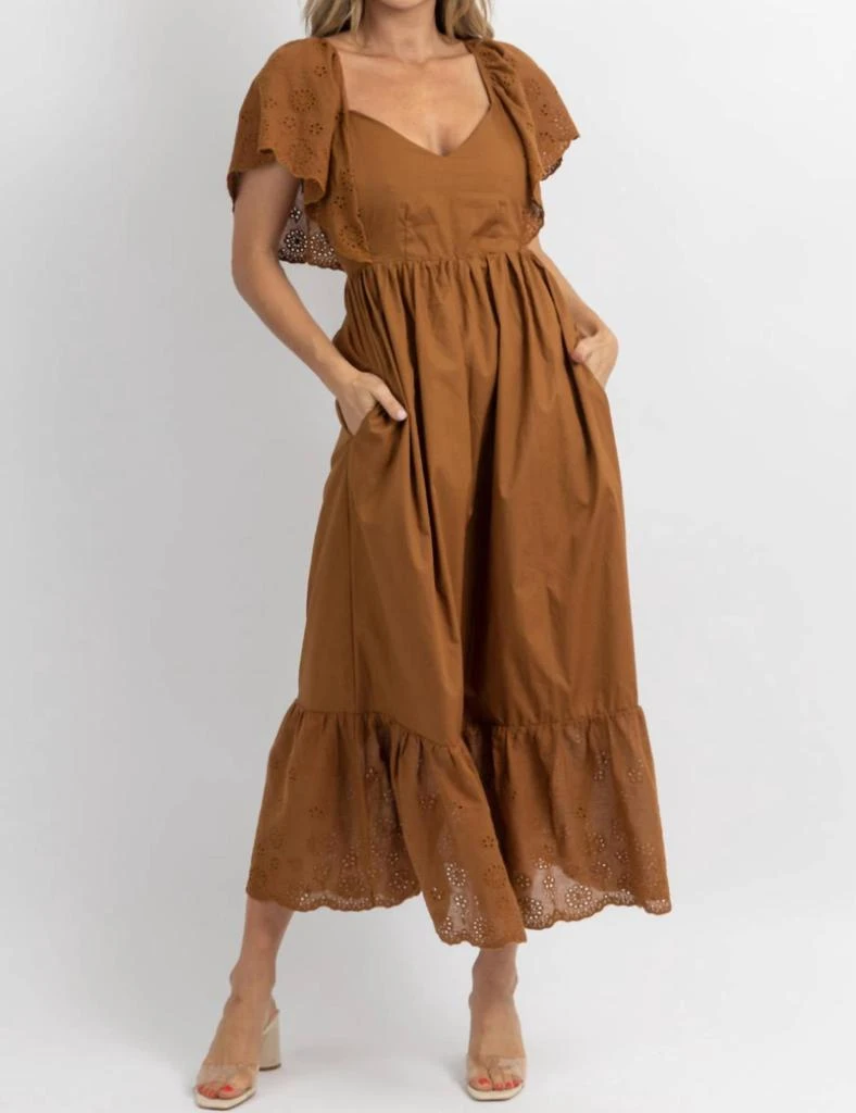 商品Fore|Eyelet And Ruffle Pocket Maxi Dress In Cocoa,价格¥310,第1张图片