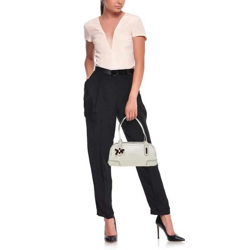 商品[二手商品] Gucci|Gucci White Leather Web Bow Bowling Bag,价格¥2699,第2张图片详细描述