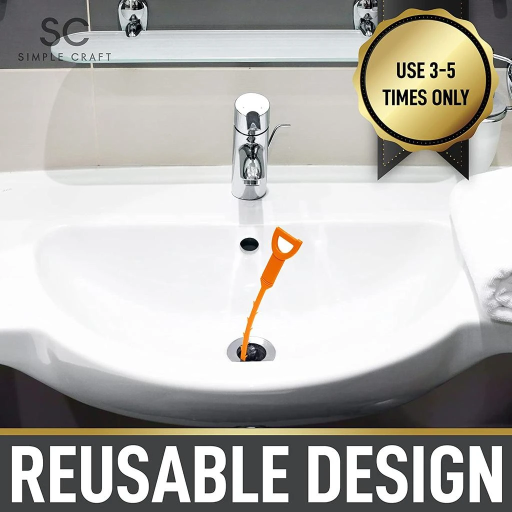 商品Zulay Kitchen|5 Pack Long Flexible Plumbing Snake Drain Clog Remover,价格¥141,第5张图片详细描述
